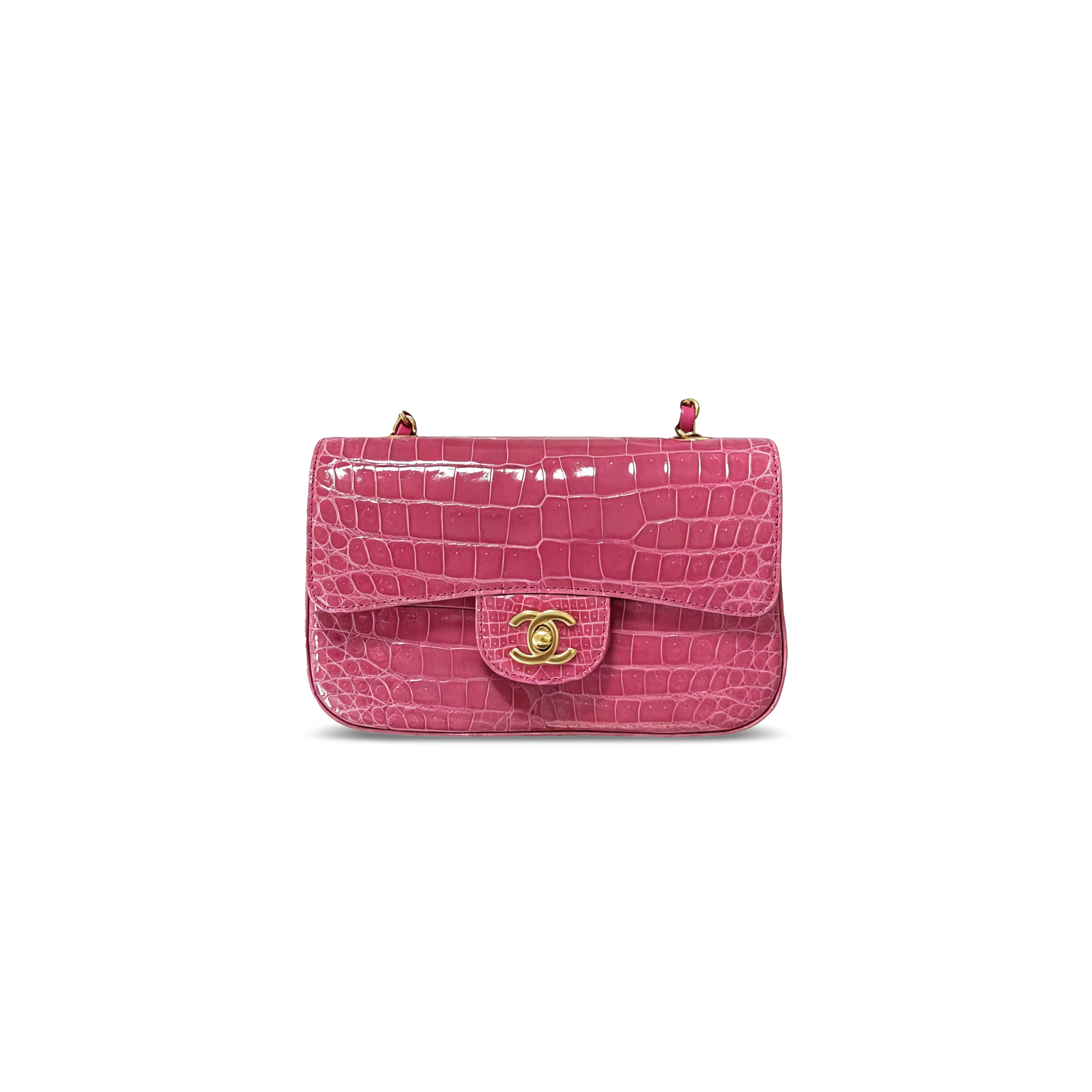 CHANEL MASTER PINK ALLIGATOR CLASSIC FLAP BAG FEATURING GOLD HARDWARE (20*12*6cm)